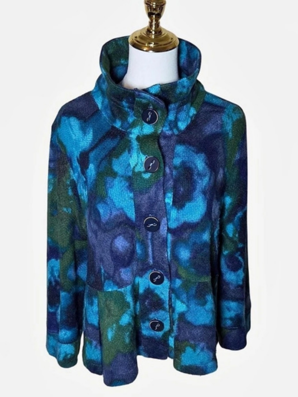 Habitat Aspen Blue Abstract Button-Front Tapestry Floral Jacket Sz M Artsy